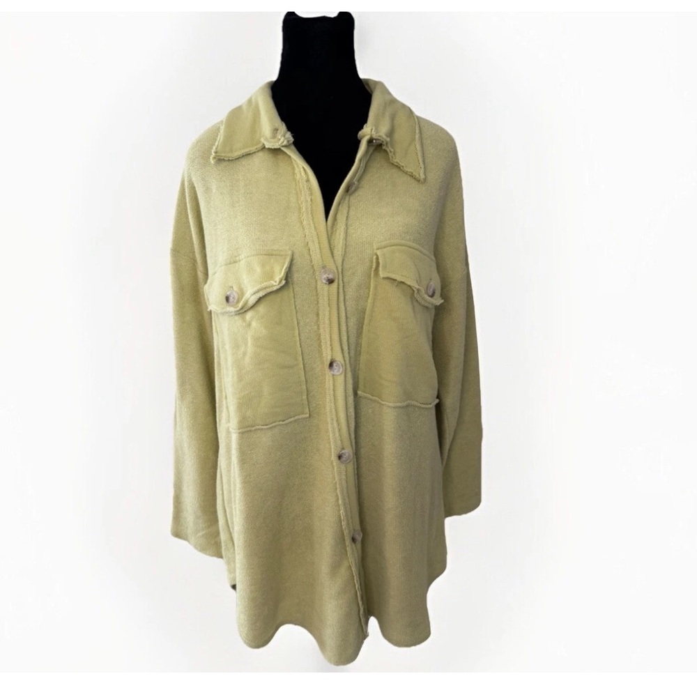 Indulgence Boutique Jacket Top Sz S Green Terry USA Made Boho Beachy Lagenlook